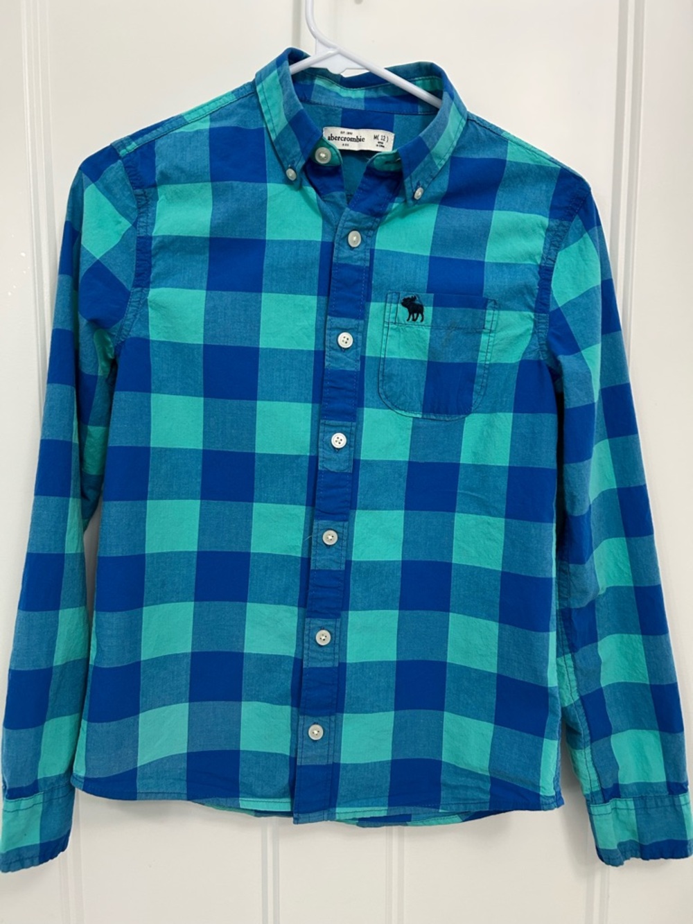 Abercrombie Boys Blue & Teal Plaid Button-Down Shirt - Size Medium (12)